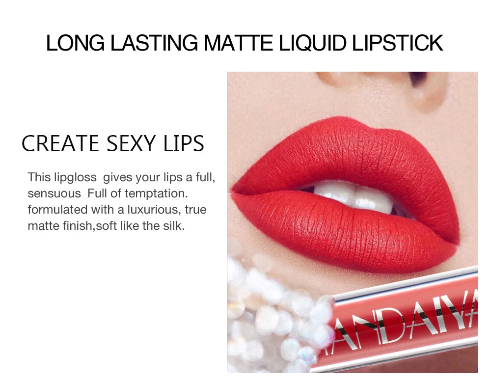 Handaiyan Non-Stick Liquid Lipstick – Long-Lasting Matte Finish, Waterproof & Vegan Lip Gloss